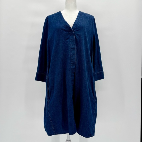 COS Womens Mini Shift Dress Size 8‎ Denim Long Sleeve Minimalist Clean Basic - Picture 1 of 11